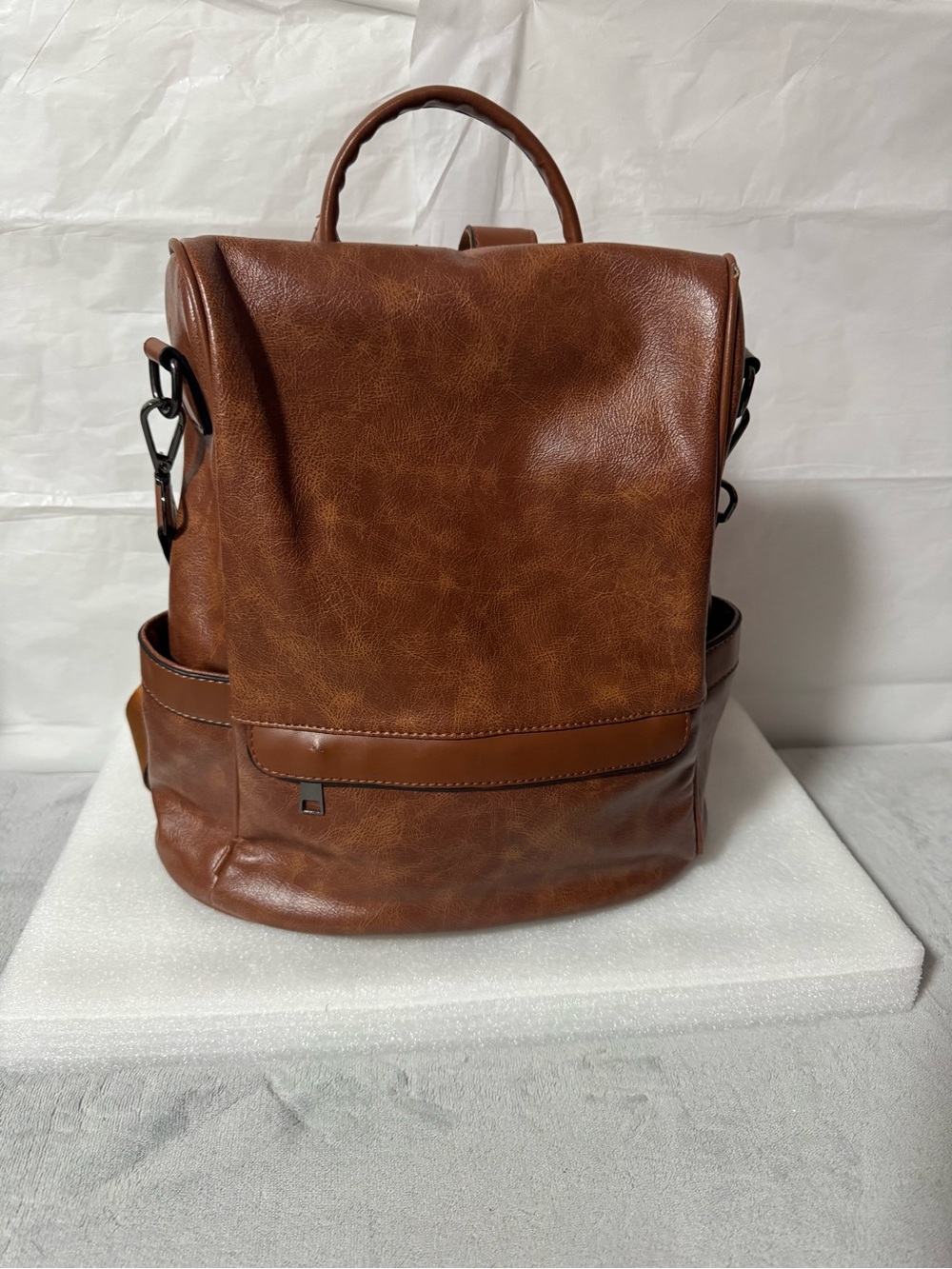 Men's Brown Leather-Look Backpack Tote - Stylish Everyday Bag